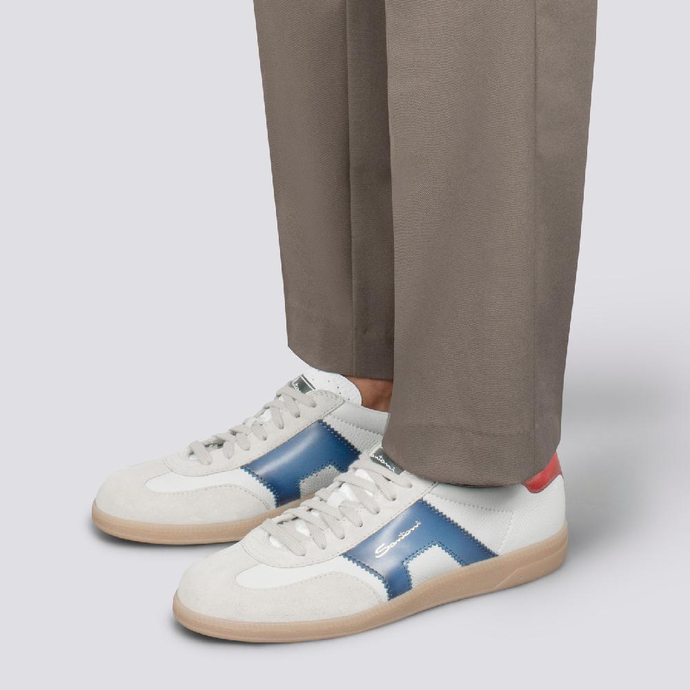 Santoni DBS Oly Sneaker Da Uomo In Pelle E Suede Rosso Blu E Beige