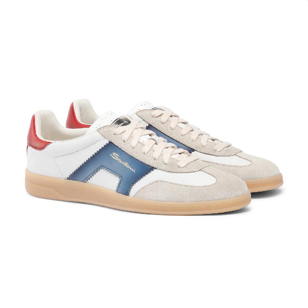 Santoni DBS Oly Sneaker Da Uomo In Pelle E Suede Rosso Blu E Beige