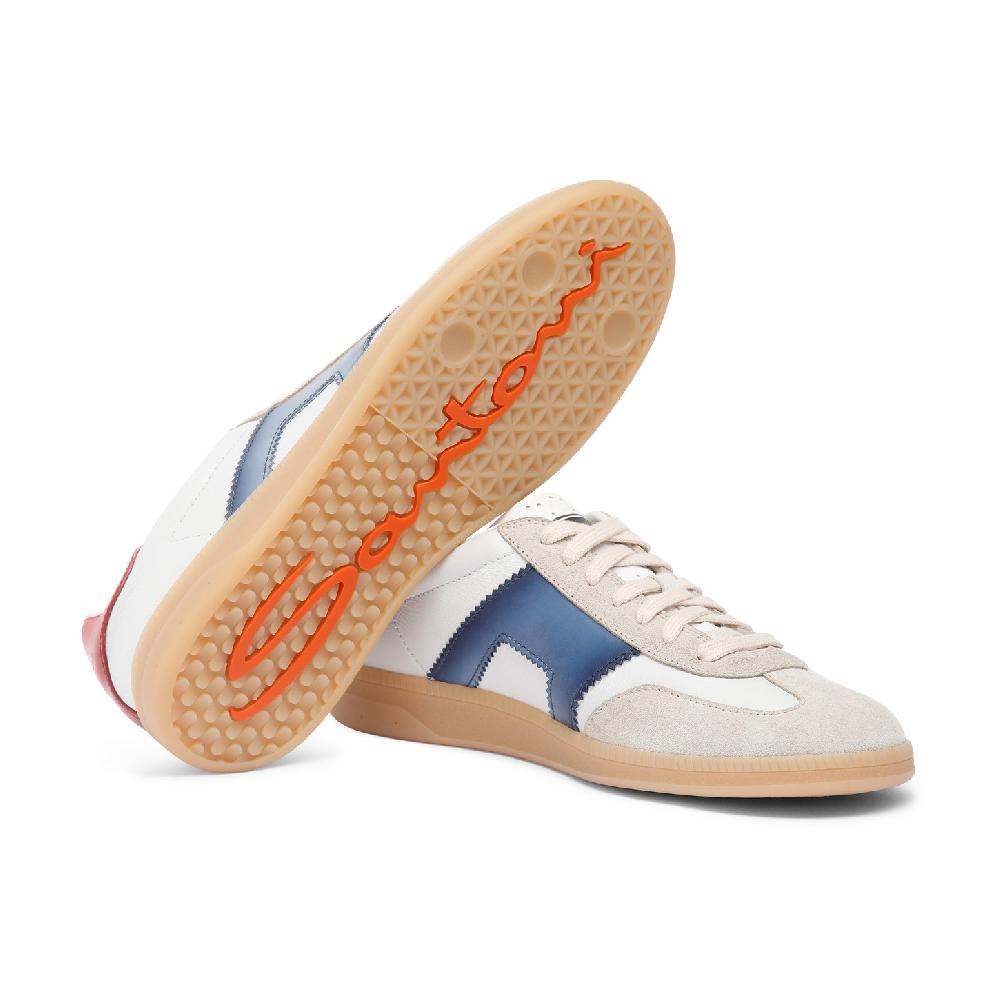 Santoni DBS Oly Sneaker Da Uomo In Pelle E Suede Rosso Blu E Beige