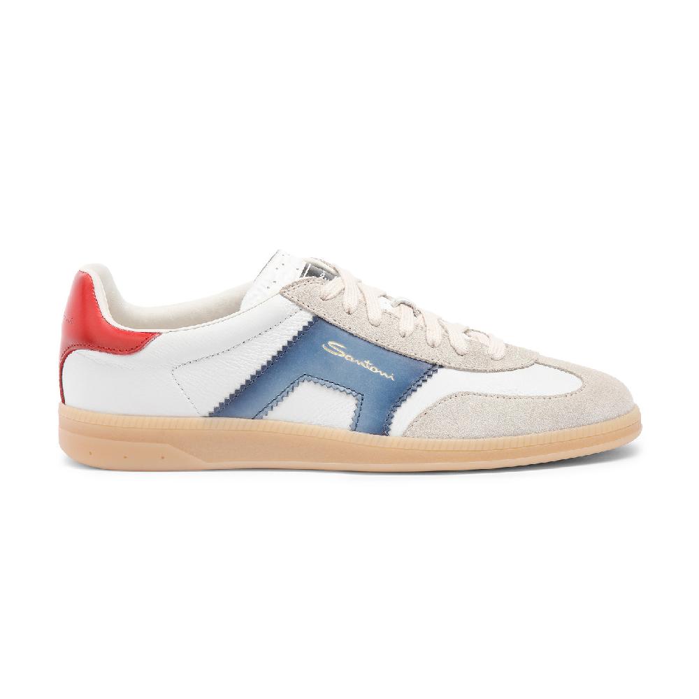 Santoni DBS Oly sneaker da uomo in pelle e suede rosso blu e beige