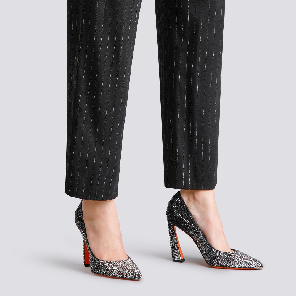 Santoni Décolletés Tacco Alto Santoni Sibille Da Donna In Suede E Strass Neri