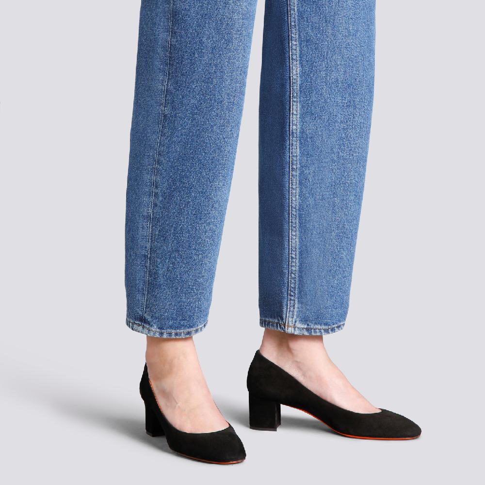 Santoni Décolletés Tacco Basso Da Donna In Suede Nero