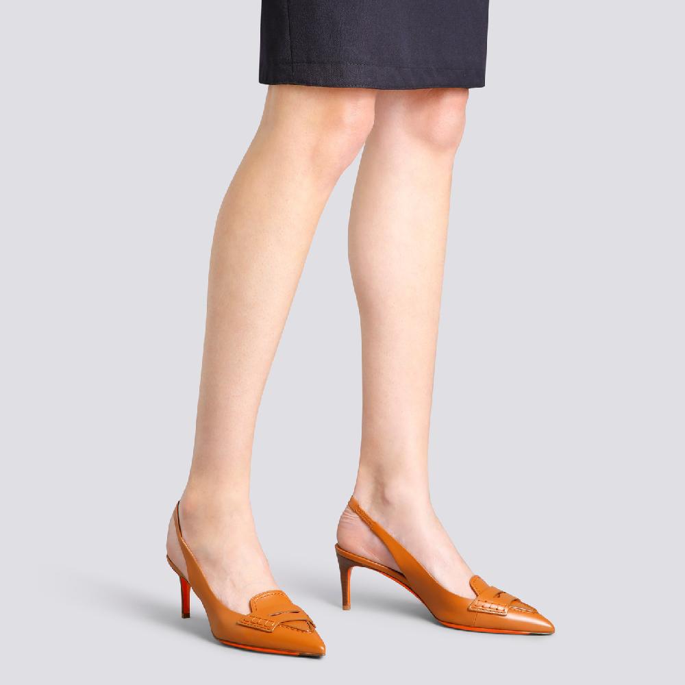 Santoni Décolletés Tacco Medio Da Donna In Pelle Marrone Chiaro