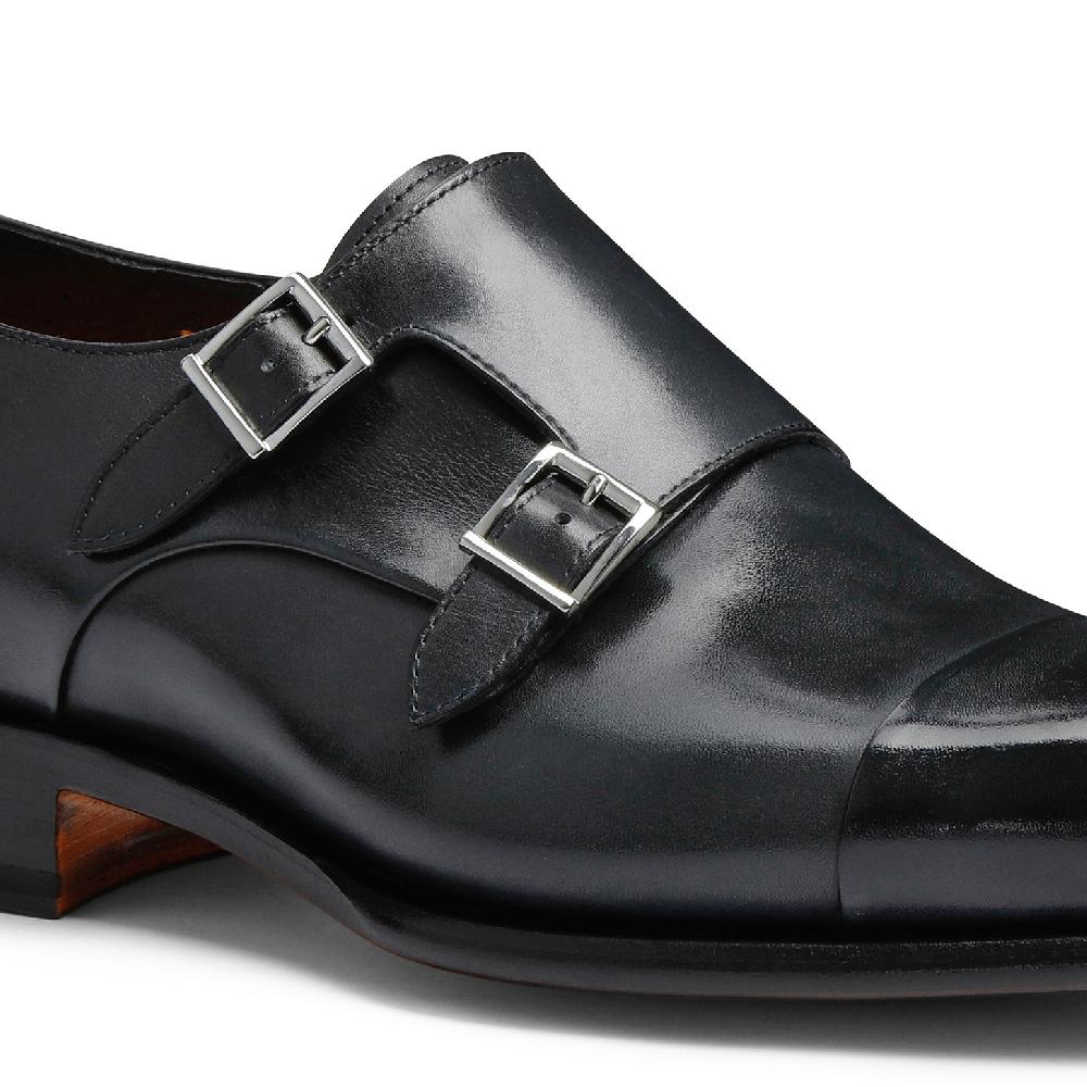 Santoni Doppia Fibbia Da Uomo In Pelle Anticata Blu