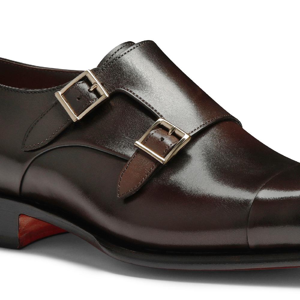 Santoni Doppia Fibbia Da Uomo In Pelle Anticata Marrone