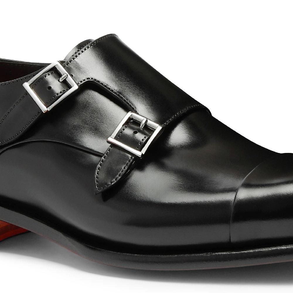 Santoni Doppia Fibbia Da Uomo In Pelle Anticata Nera