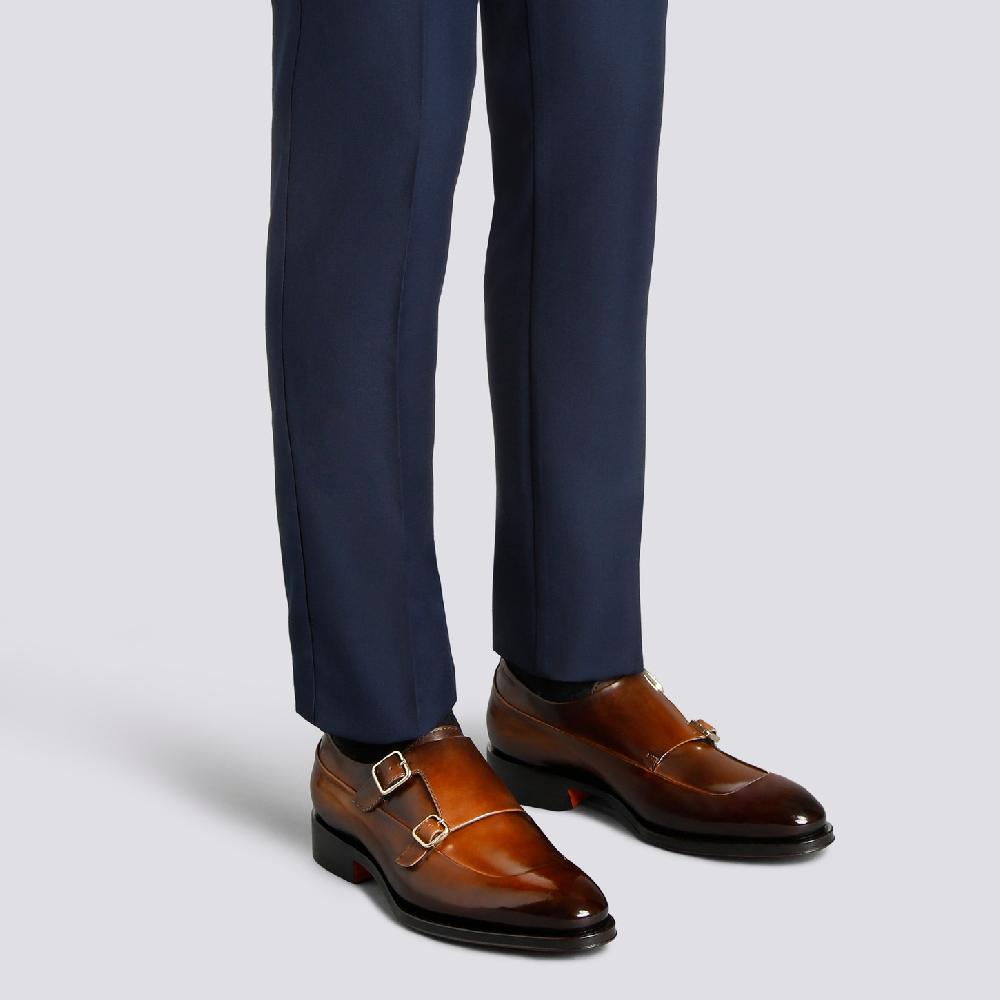 Santoni Doppia Fibbia Da Uomo In Pelle Testa Di Moro