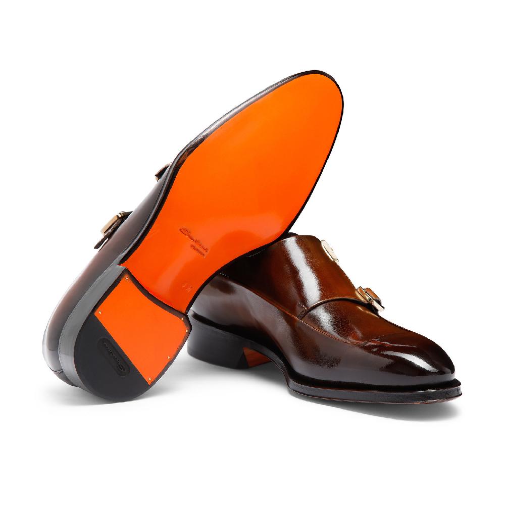 Santoni Doppia Fibbia Da Uomo In Pelle Testa Di Moro