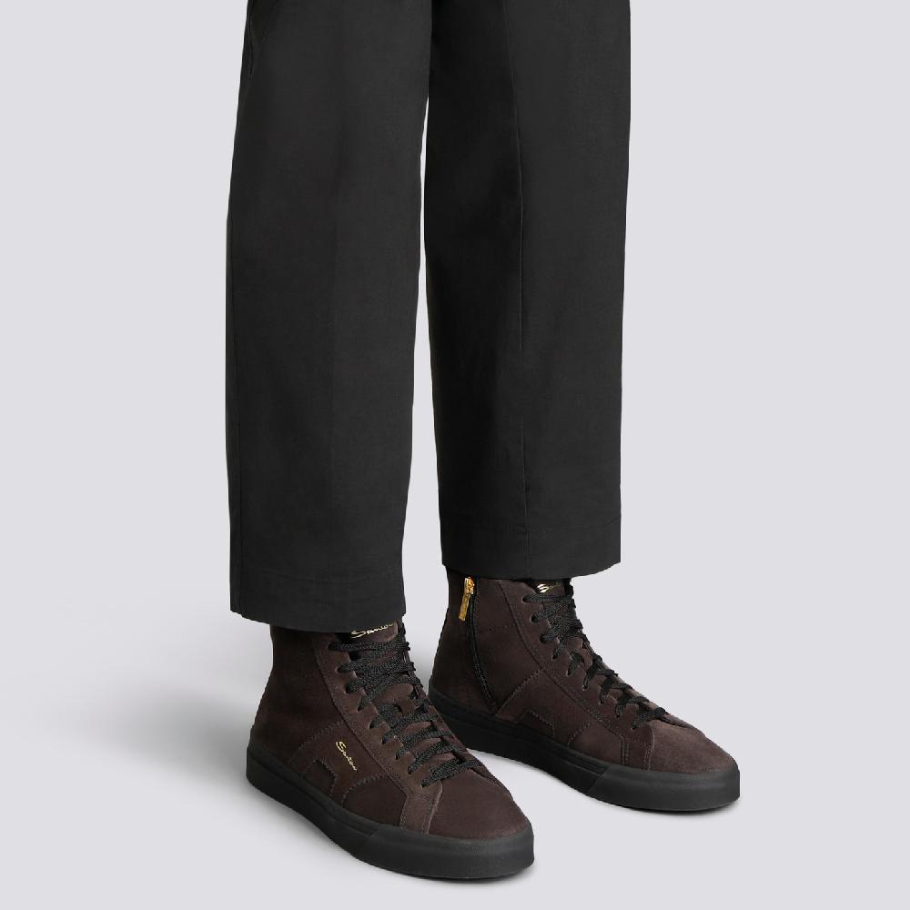 Santoni Double Buckle Sneaker Alta Con Pelliccia Da Uomo In Suede Grigio