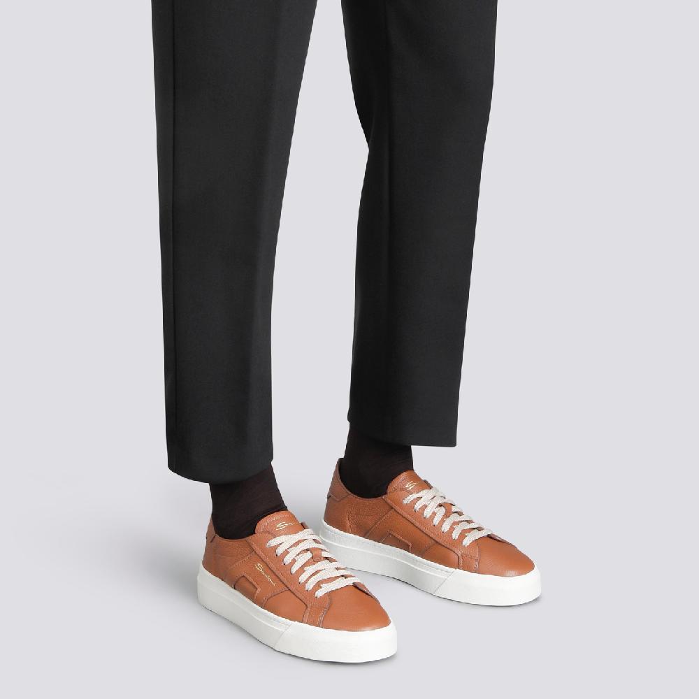 Santoni Double Buckle Sneaker Da Donna In Pelle Bottalata Marrone