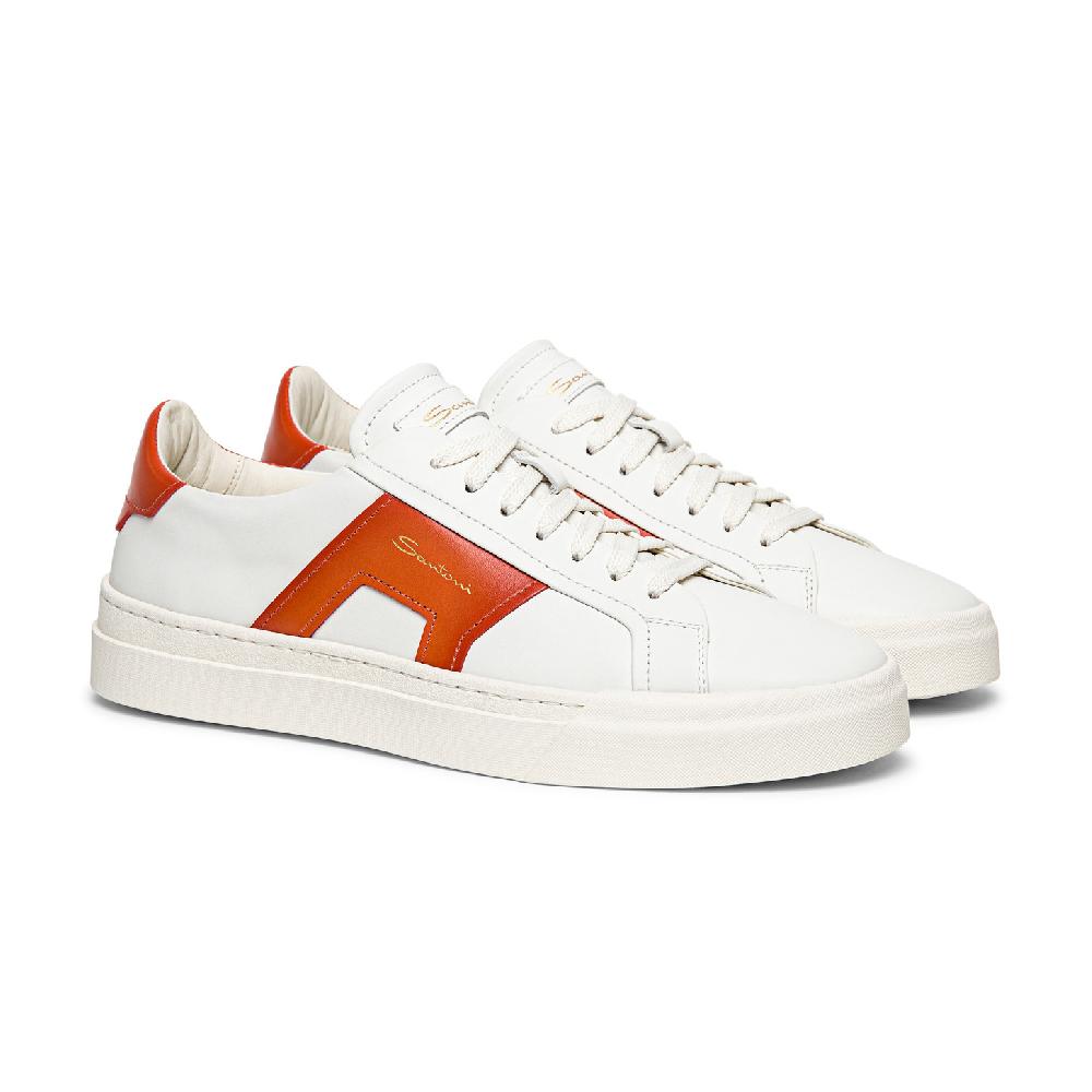 Santoni Double Buckle Sneaker Da Uomo In Pelle Bianca E Arancione