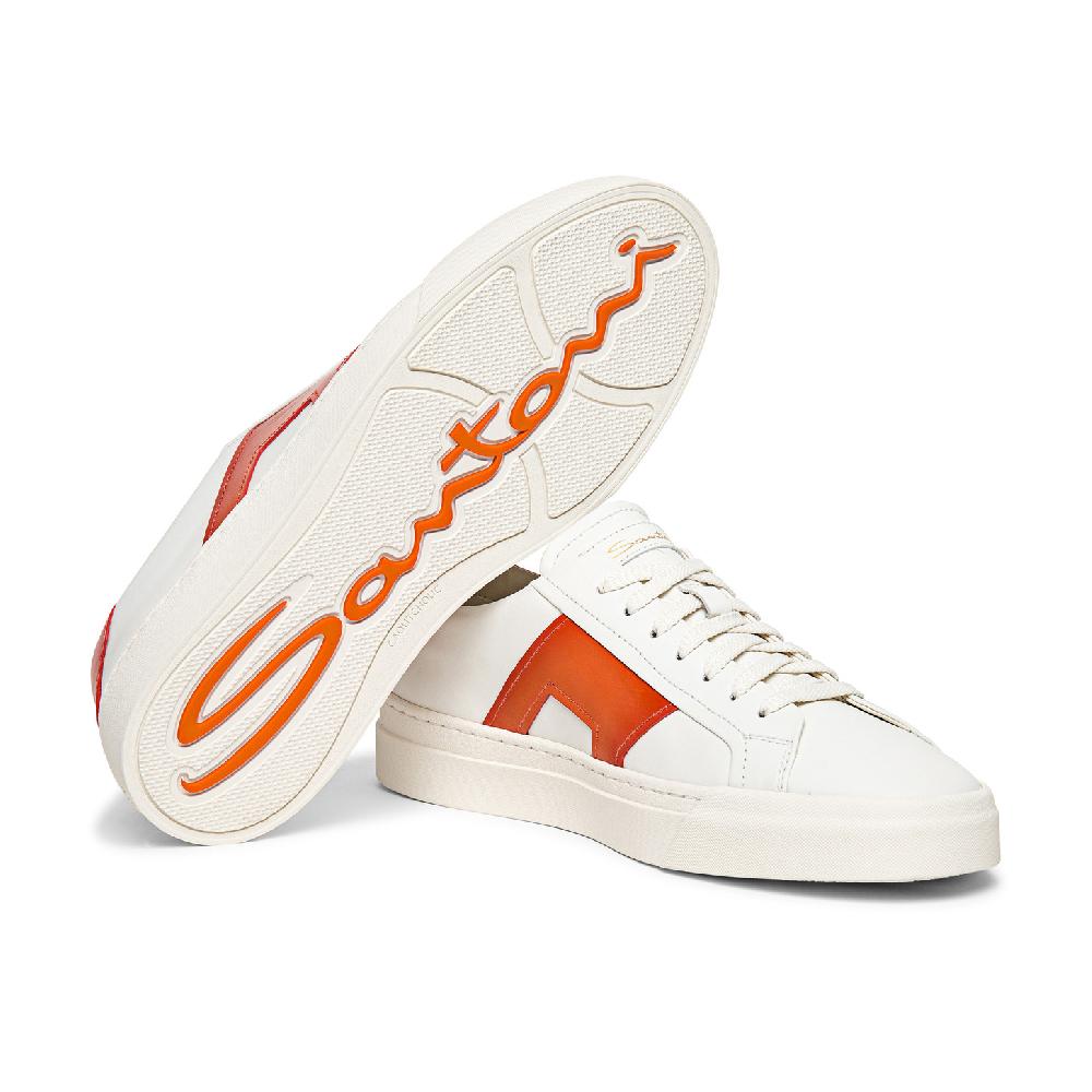 Santoni Double Buckle Sneaker Da Uomo In Pelle Bianca E Arancione