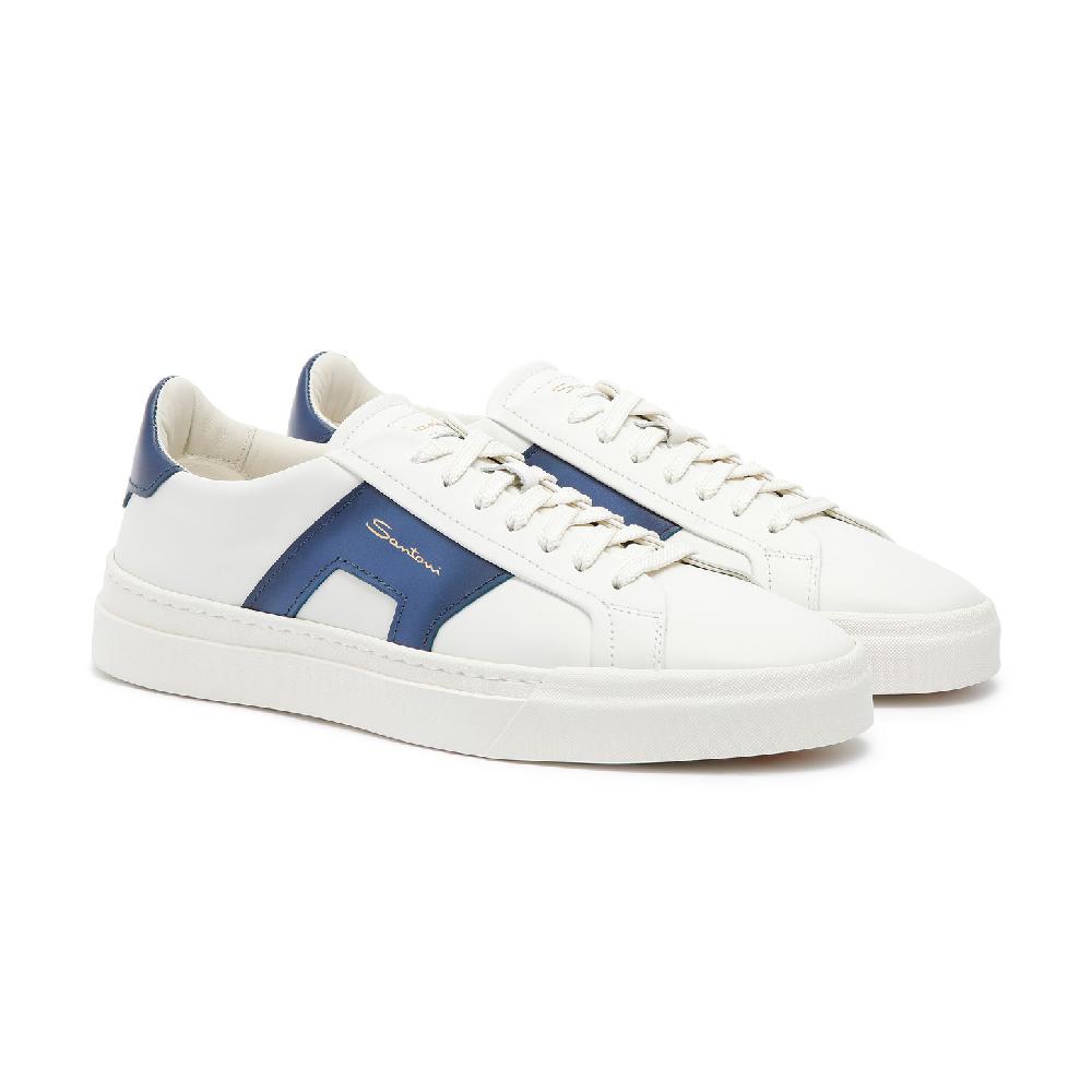 Santoni Double Buckle Sneaker Da Uomo In Pelle Bianca E Blu