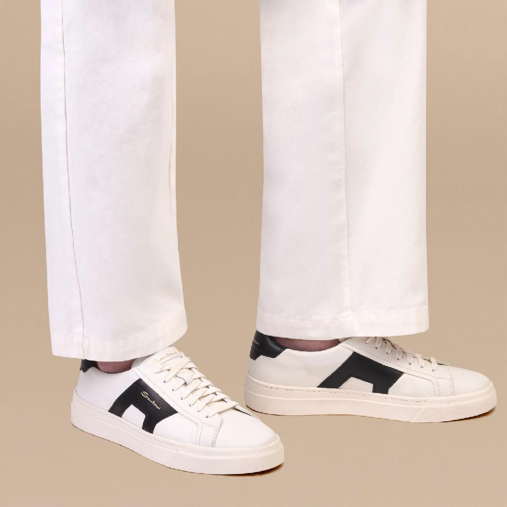 Santoni Double Buckle Sneaker Da Uomo In Pelle Bianca E Nera