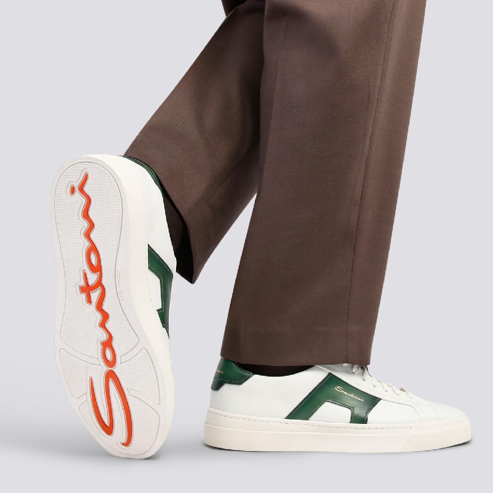 Santoni Double Buckle Sneaker Da Uomo In Pelle Bianca E Verde