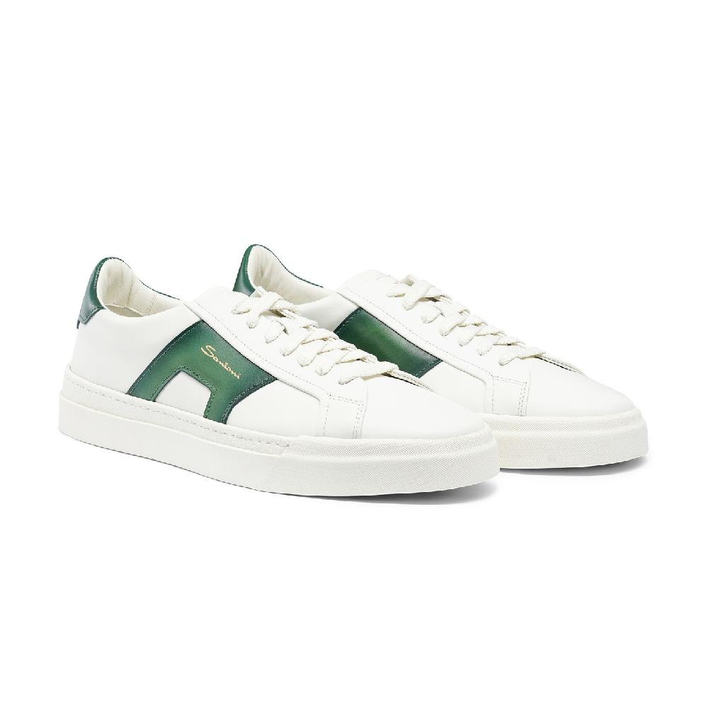 Santoni Double Buckle Sneaker Da Uomo In Pelle Bianca E Verde