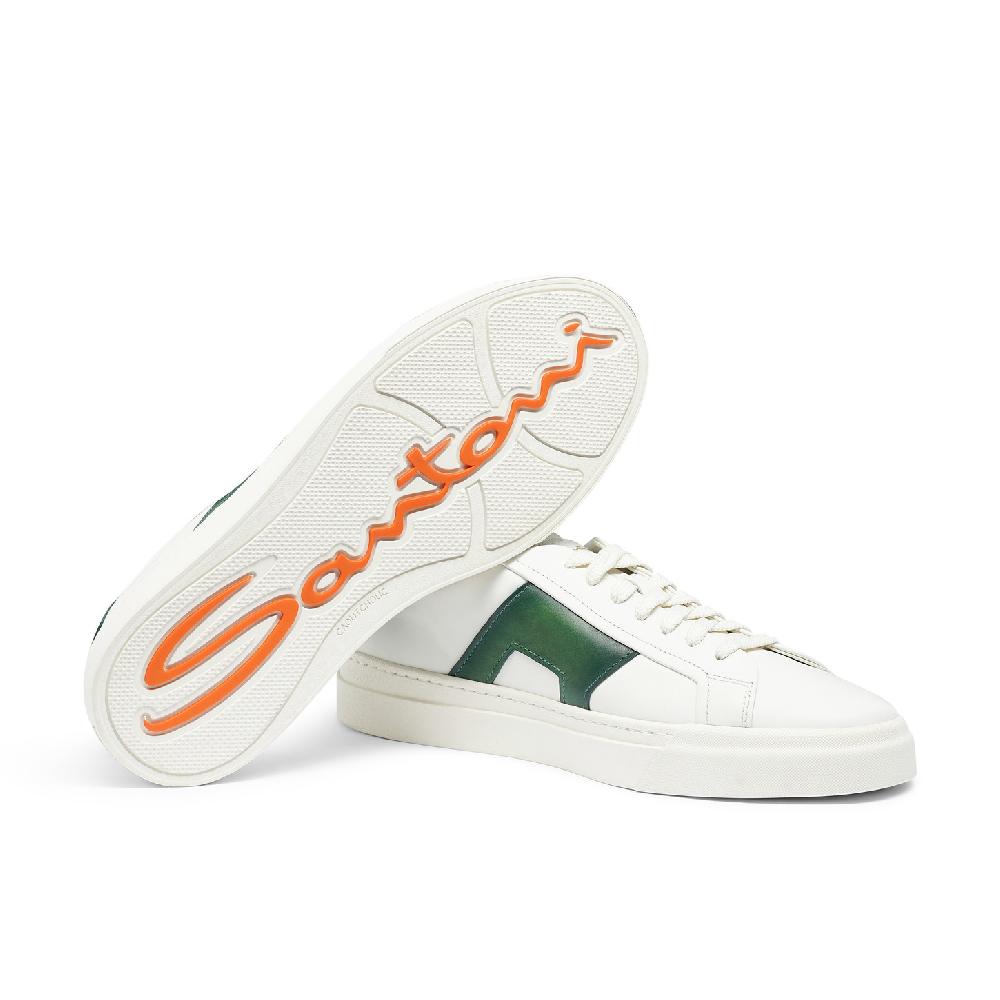 Santoni Double Buckle Sneaker Da Uomo In Pelle Bianca E Verde