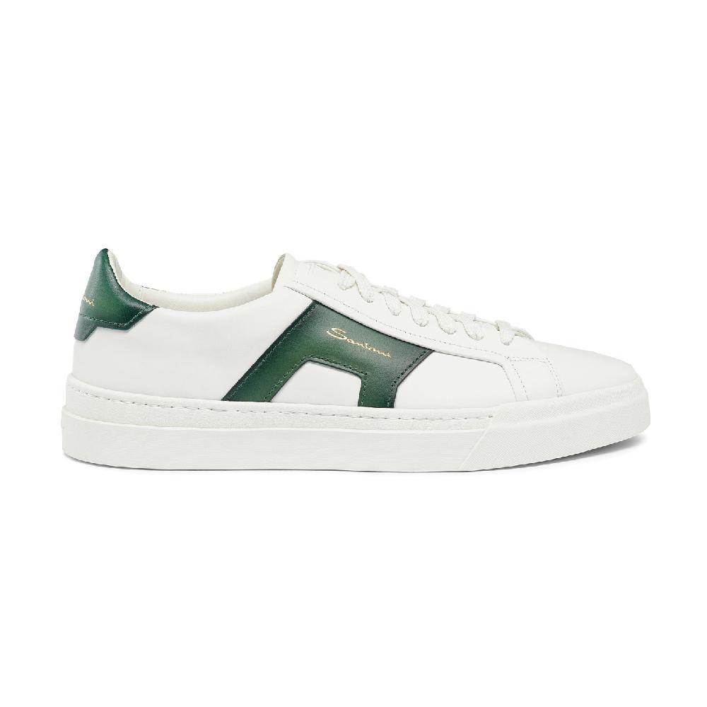Santoni Double buckle sneaker da uomo in pelle bianca e verde