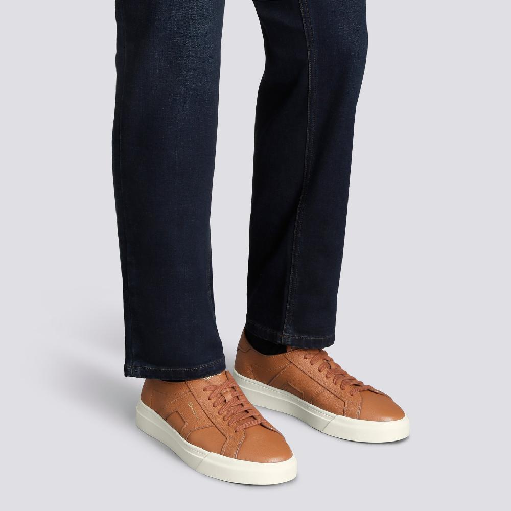 Santoni Double Buckle Sneaker Da Uomo In Pelle Bottalata Arancione