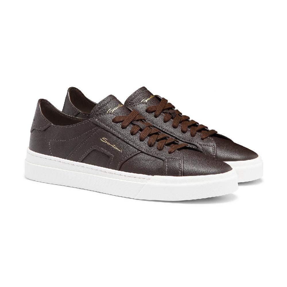Santoni Double Buckle Sneaker Da Uomo In Pelle Bottalata Testa Di Moro