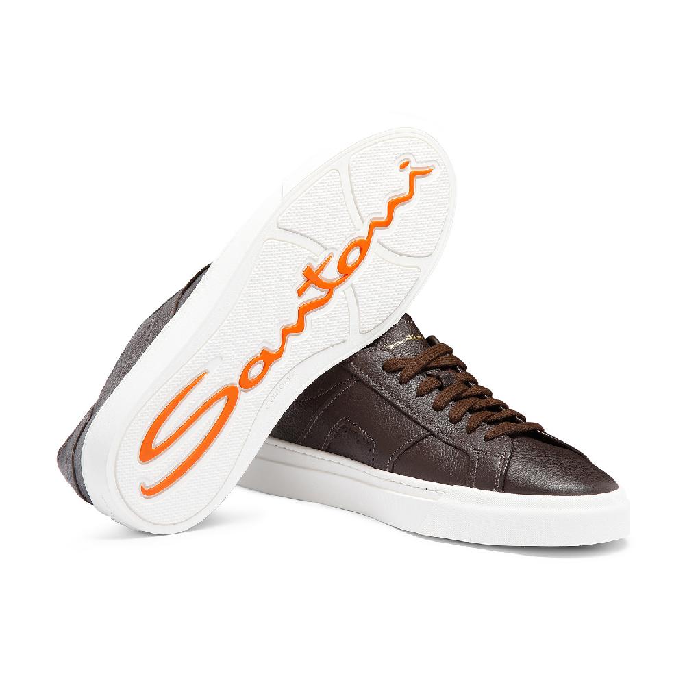 Santoni Double Buckle Sneaker Da Uomo In Pelle Bottalata Testa Di Moro