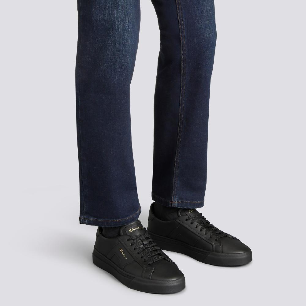 Santoni Double Buckle Sneaker Da Uomo In Pelle Nera