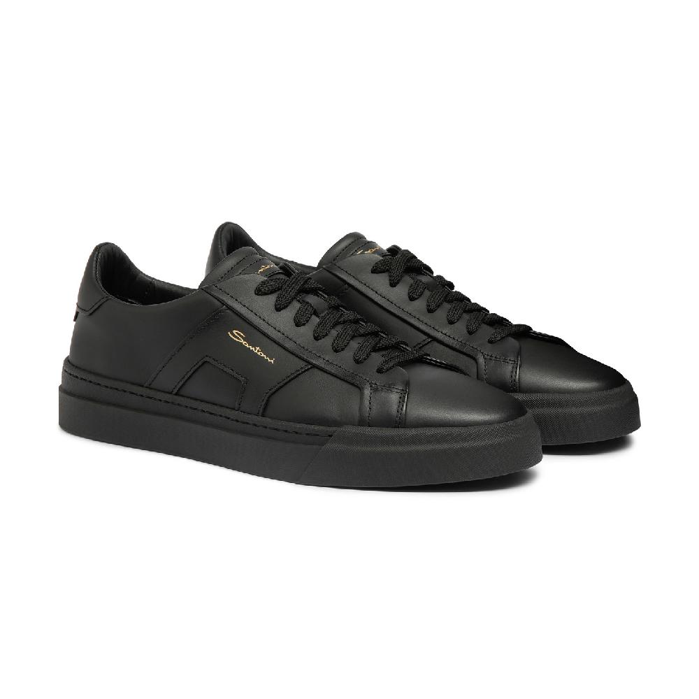 Santoni Double Buckle Sneaker Da Uomo In Pelle Nera