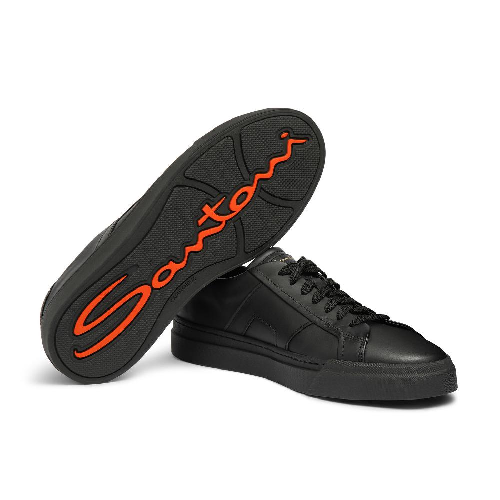 Santoni Double Buckle Sneaker Da Uomo In Pelle Nera