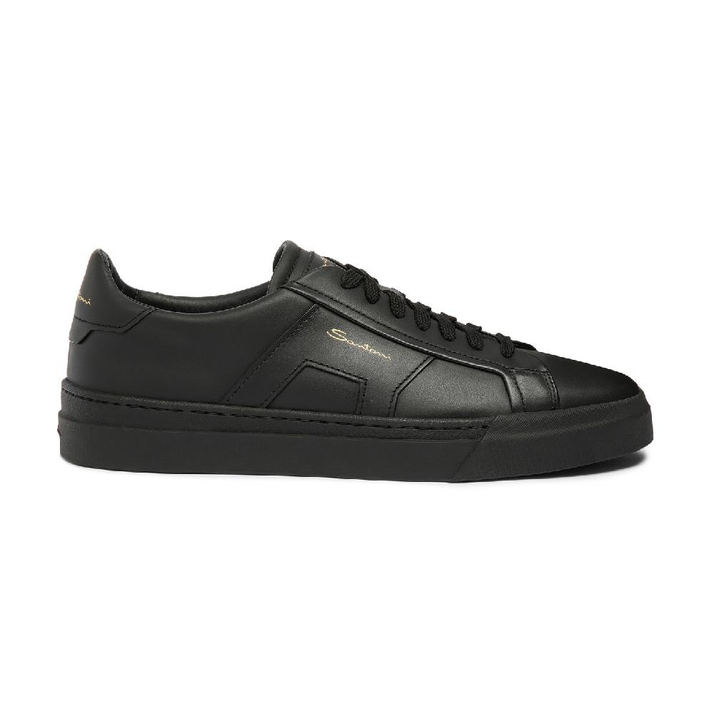 Santoni Double buckle sneaker da uomo in pelle nera