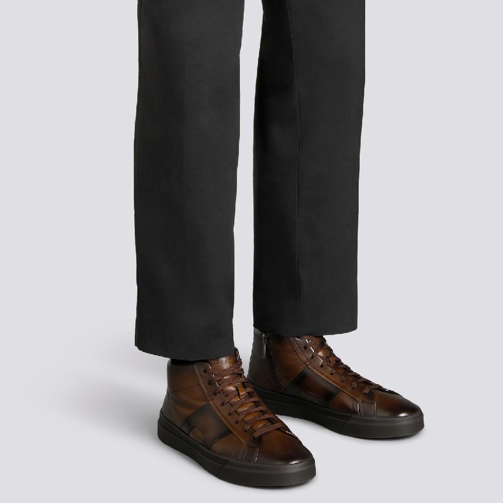 Santoni Double Buckle Sneaker Da Uomo In Pelle Testa Di Moro