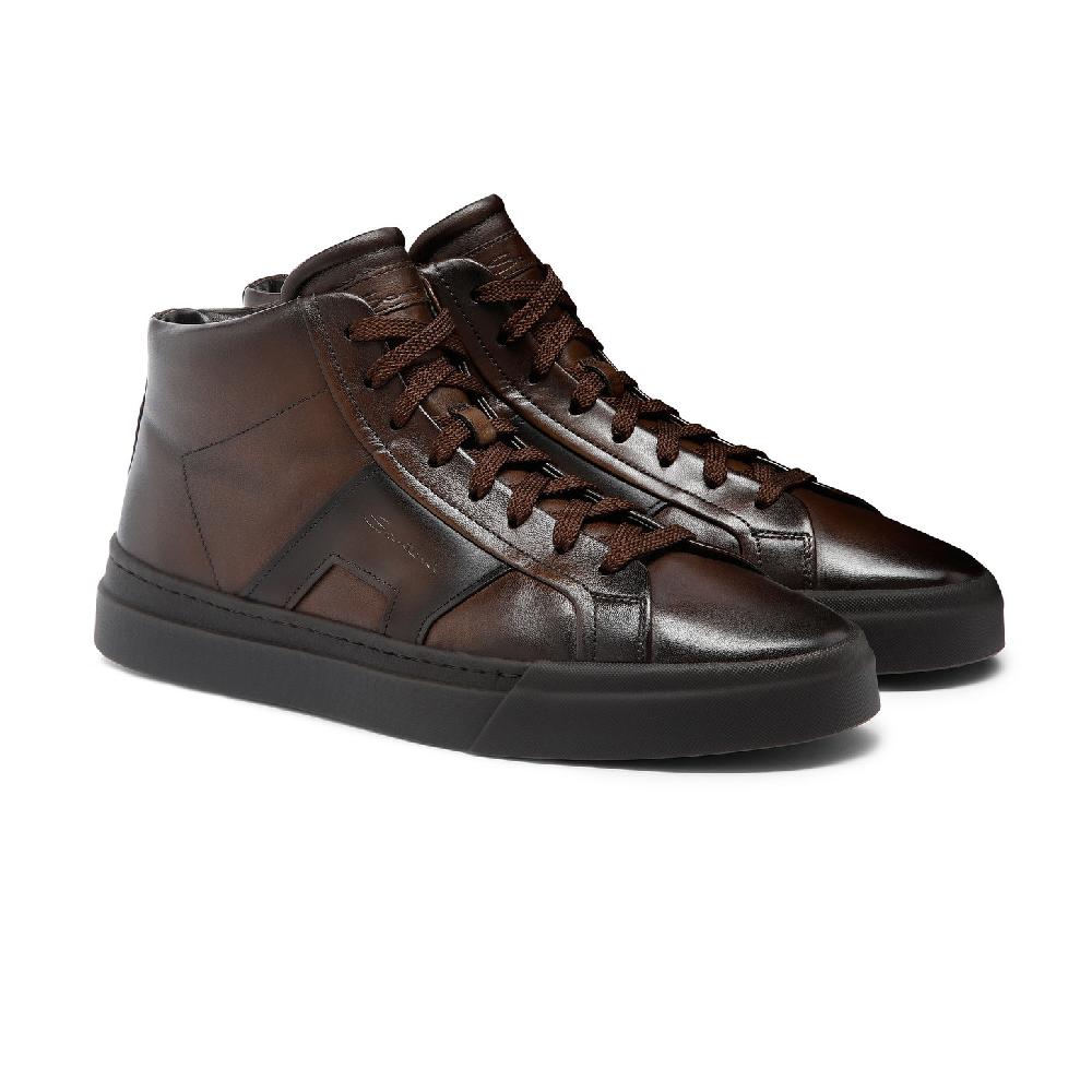 Santoni Double Buckle Sneaker Da Uomo In Pelle Testa Di Moro
