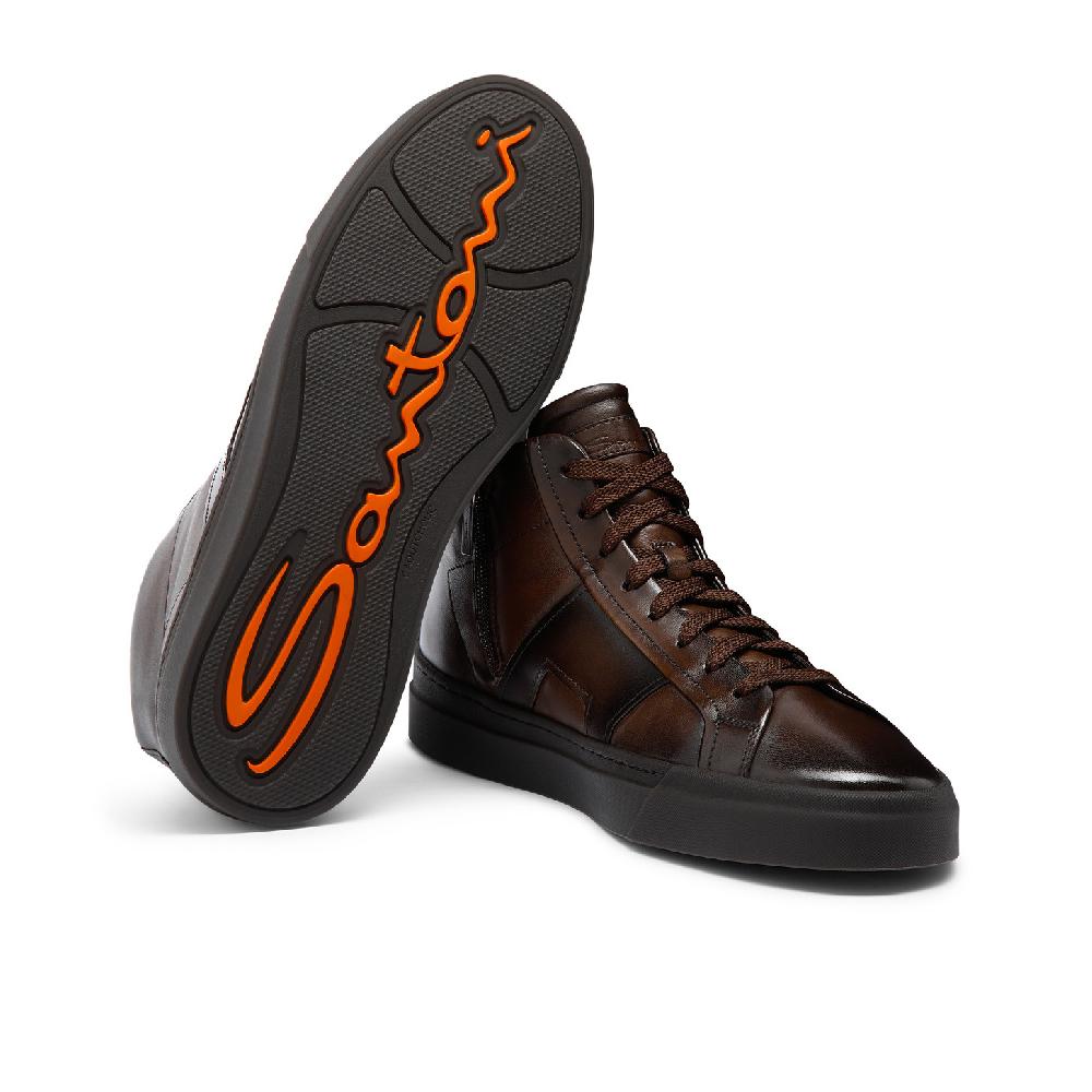 Santoni Double Buckle Sneaker Da Uomo In Pelle Testa Di Moro