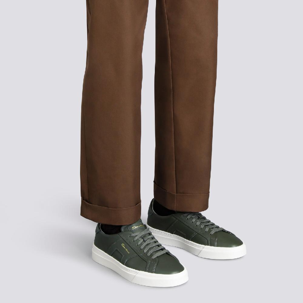 Santoni Double Buckle Sneaker Da Uomo In Pelle Verde