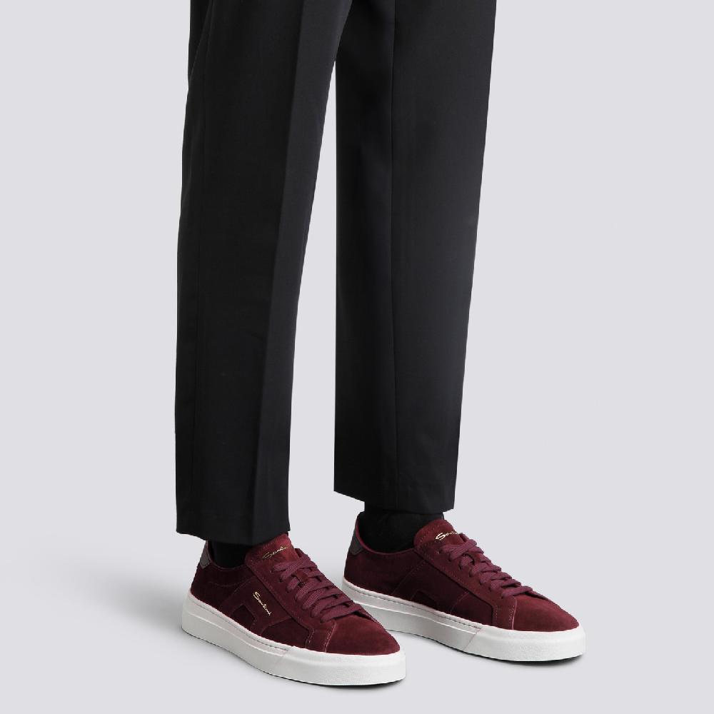 Santoni Double Buckle Sneaker Da Uomo In Suede Bordeaux
