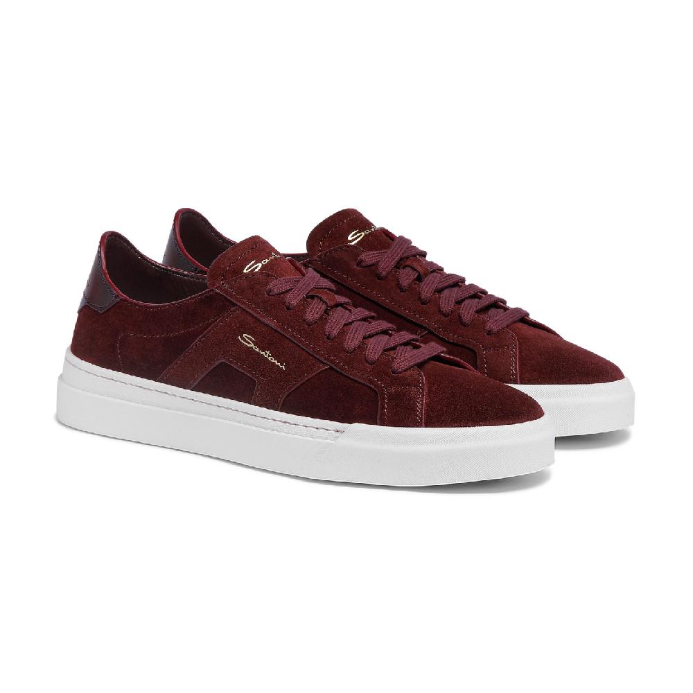 Santoni Double Buckle Sneaker Da Uomo In Suede Bordeaux