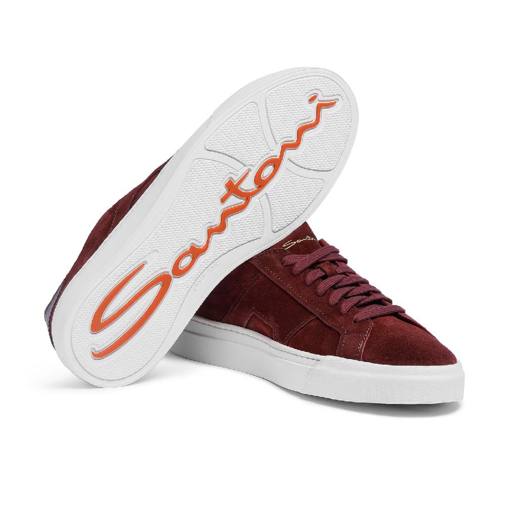 Santoni Double Buckle Sneaker Da Uomo In Suede Bordeaux
