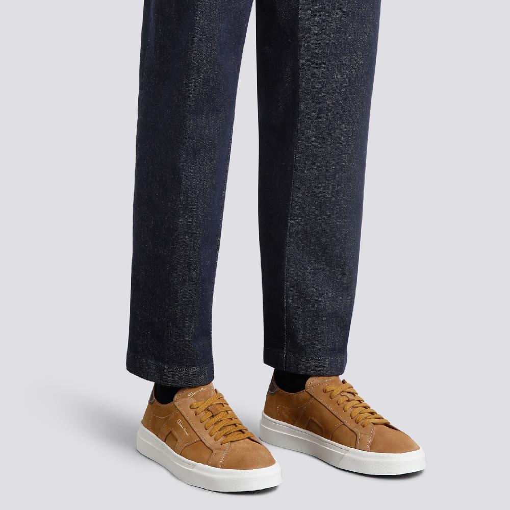 Santoni Double Buckle Sneaker Da Uomo In Suede Marrone