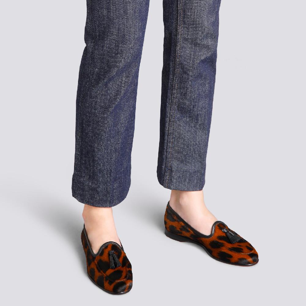 Santoni Mocassino Andrea Con Nappe Da Donna In Cavallino Animalier