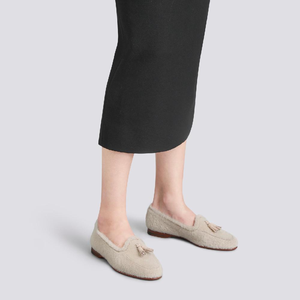 Santoni Mocassino Andrea Con Nappe Da Donna In Pelliccia Beige