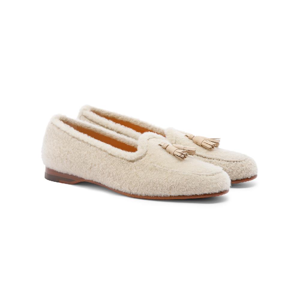 Santoni Mocassino Andrea Con Nappe Da Donna In Pelliccia Beige