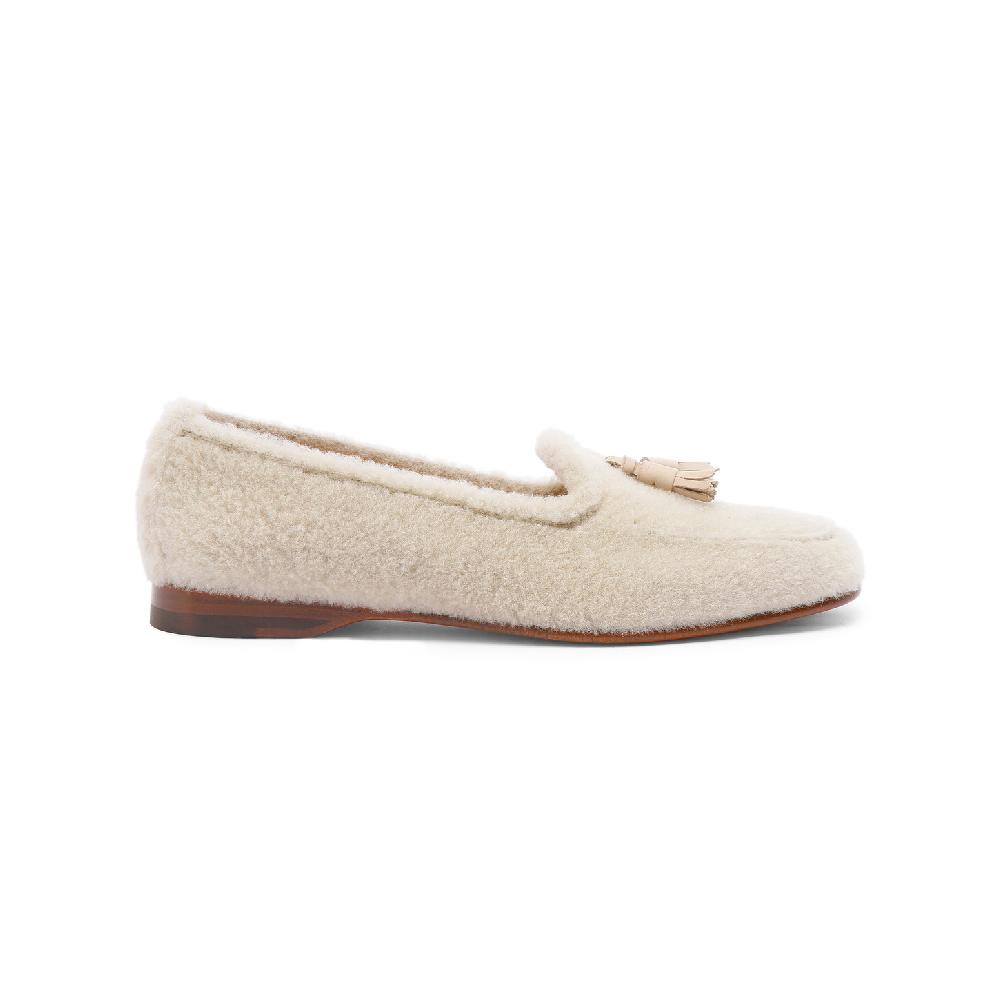 Santoni Mocassino Andrea con nappe da donna in pelliccia beige
