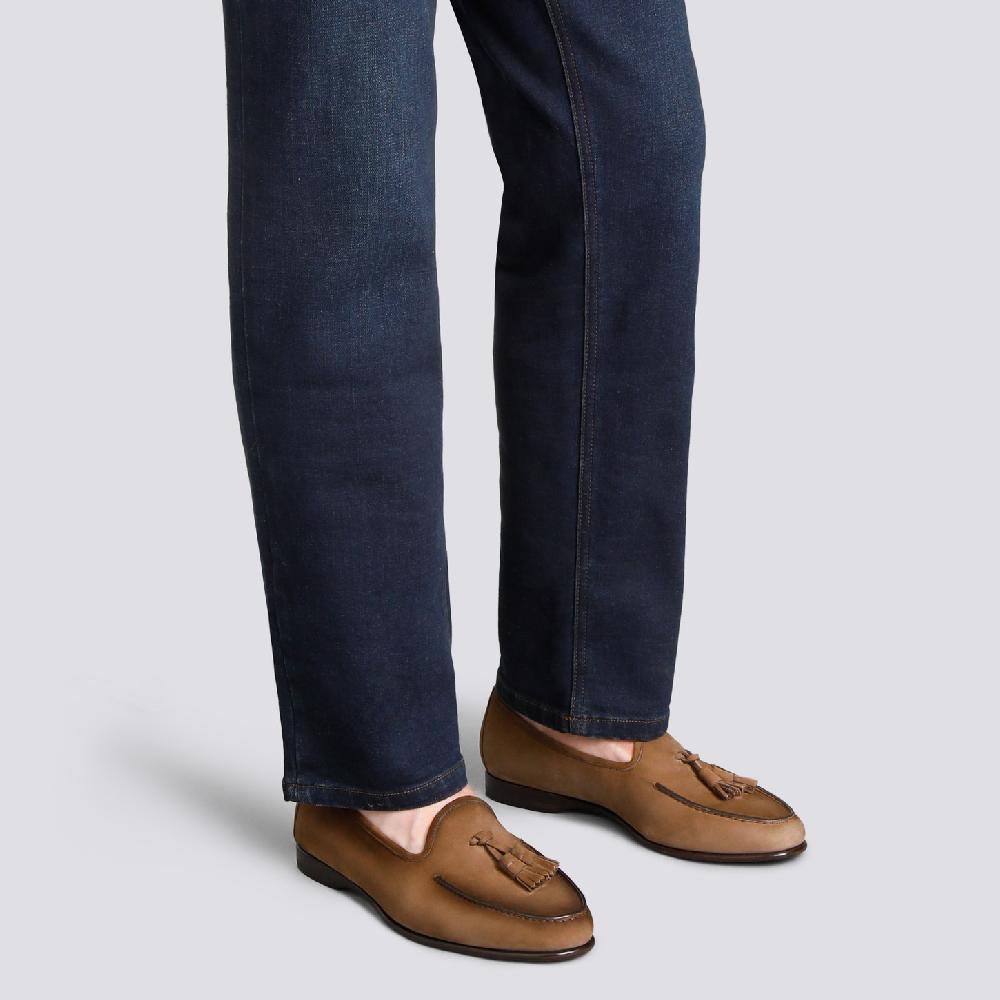 Santoni Mocassino Andrea Con Nappe Da Uomo In Nabuk Marrone