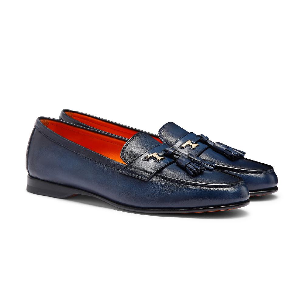 Santoni Mocassino Andrea Con Nappe Da Uomo In Pelle Blu