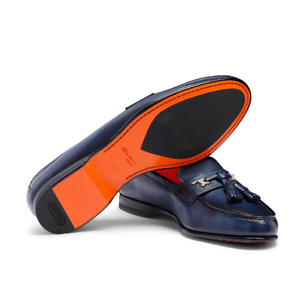 Santoni Mocassino Andrea Con Nappe Da Uomo In Pelle Blu