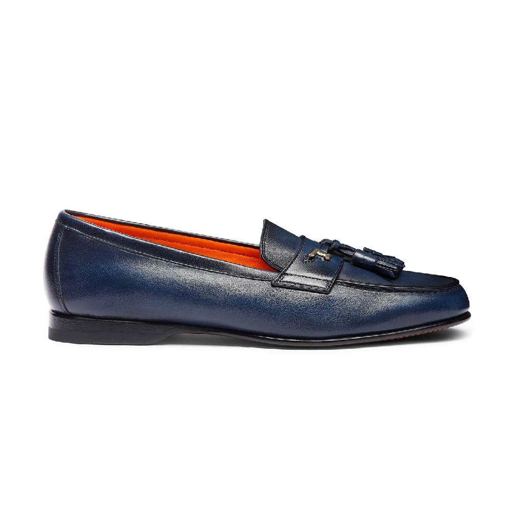 Santoni Mocassino Andrea con nappe da uomo in pelle blu