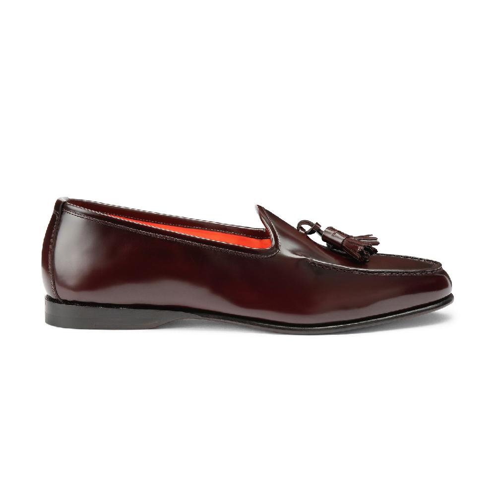 Santoni Mocassino Andrea con nappe da uomo in pelle lucida bordeaux