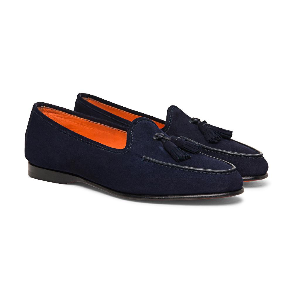 Santoni Mocassino Andrea Con Nappe Da Uomo In Suede Blu