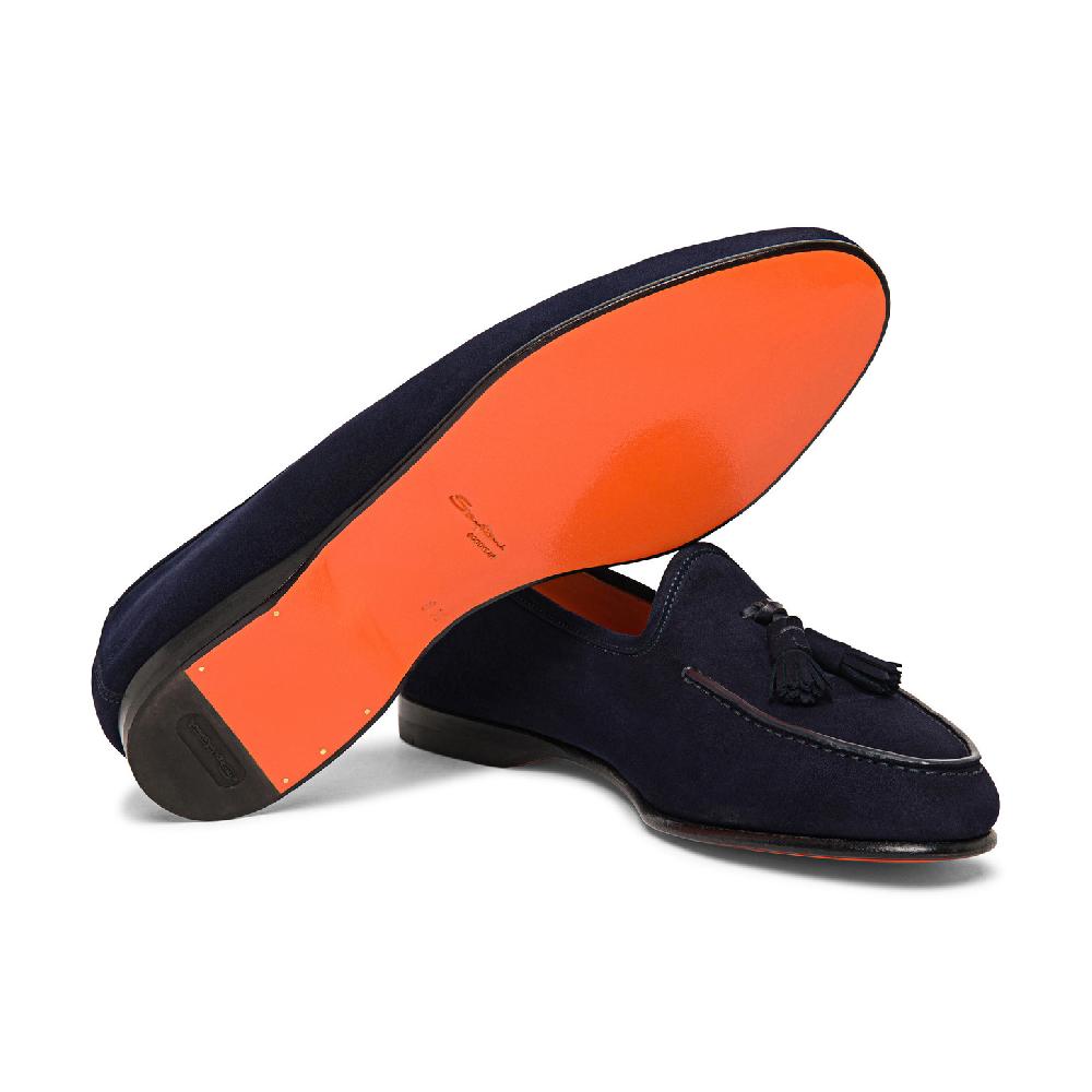 Santoni Mocassino Andrea Con Nappe Da Uomo In Suede Blu