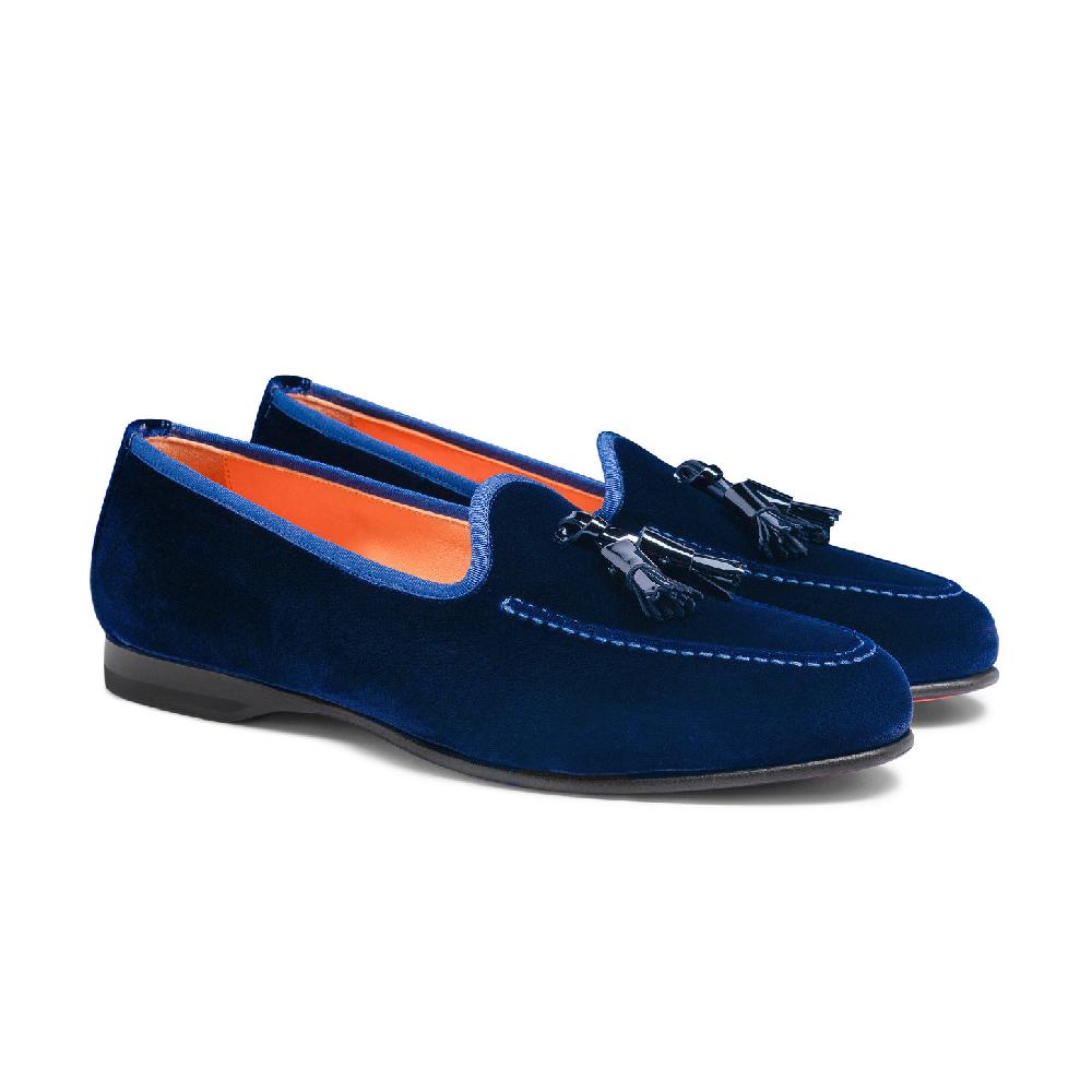 Santoni Mocassino Andrea Con Nappe Da Uomo In Velluto Blu