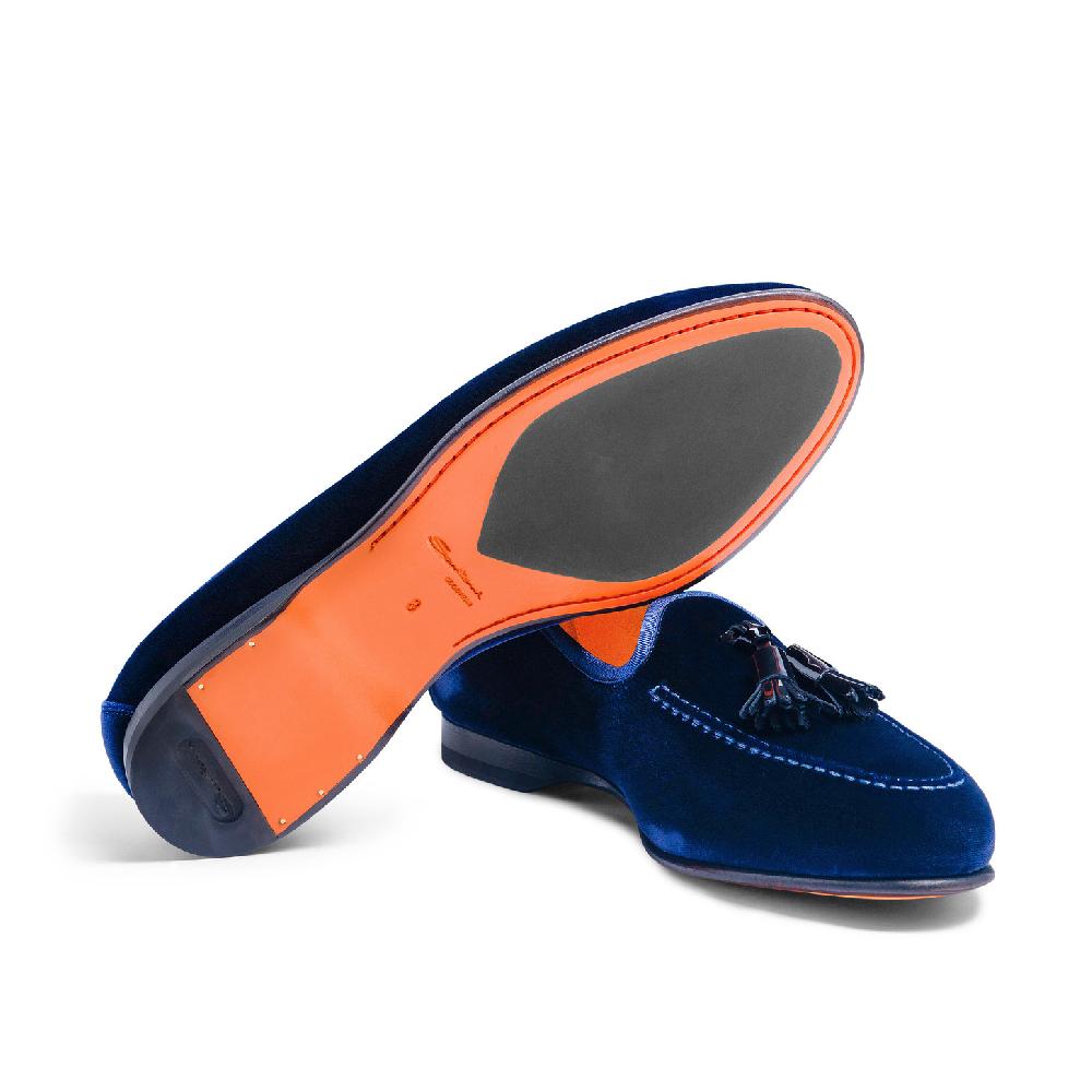 Santoni Mocassino Andrea Con Nappe Da Uomo In Velluto Blu